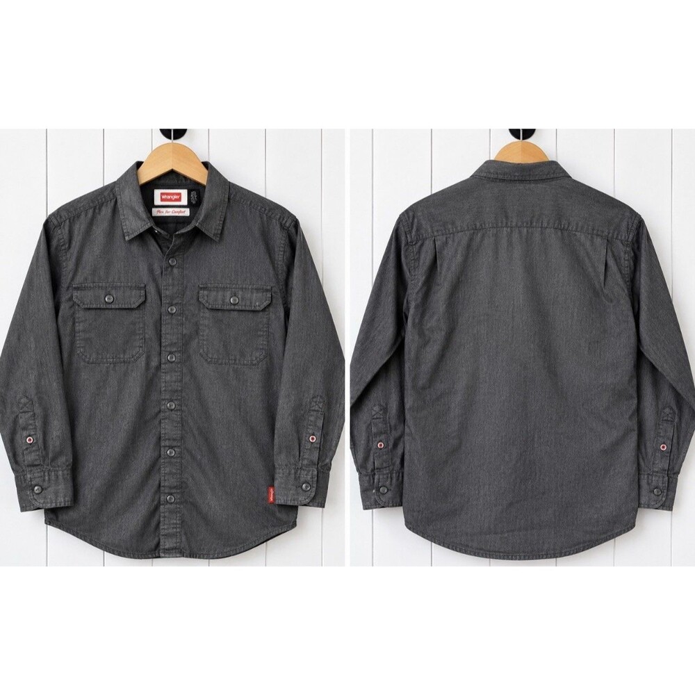 Wrangler Men's Large Flex for Comfort Charcoal Gray Button Down Work Shirt